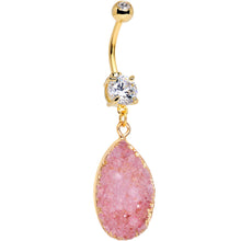 Load image into Gallery viewer, Handmade Pink Agate Dangle Belly Ring Created with Crystals
