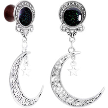 Load image into Gallery viewer, Handmade Beechwood Dark Crescent Moon Dangle Saddle Plug Set Sizes 8mm to 20mm
