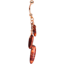 Load image into Gallery viewer, Handmade Tiger Eye Rose Gold Tone Triplet Dangle Belly Ring

