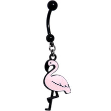 Load image into Gallery viewer, Handcrafted Black Plated Pink Flamingo Dangle Belly Ring

