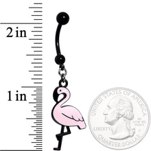 Load image into Gallery viewer, Handcrafted Black Plated Pink Flamingo Dangle Belly Ring
