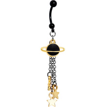 将图片加载到图库查看器，Handcrafted Black Saturn and Stars Chain Dangle Belly Ring

