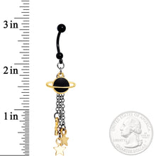 将图片加载到图库查看器，Handcrafted Black Saturn and Stars Chain Dangle Belly Ring
