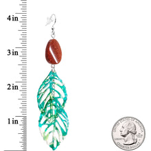将图片加载到图库查看器，Handcrafted Goldstone Green Leaves Fishhook Dangle Earrings
