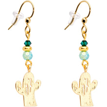 Load image into Gallery viewer, Gold Tone Cactus Fishhook Earrings Made with Crystals
