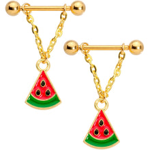 将图片加载到图库查看器，14G 5/8 Handmade Gold Tone Watermelon Dangle Nipple Ring Set
