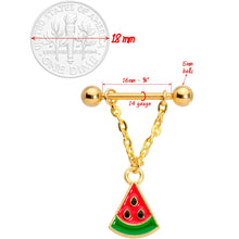 将图片加载到图库查看器，14G 5/8 Handmade Gold Tone Watermelon Dangle Nipple Ring Set

