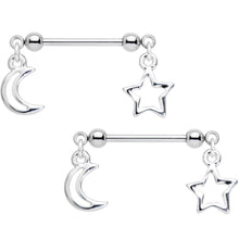 将图片加载到图库查看器，14G 5/8 Handcrafted Moon Star Dangle Barbell Nipple Ring Set
