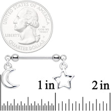 将图片加载到图库查看器，14G 5/8 Handcrafted Moon Star Dangle Barbell Nipple Ring Set
