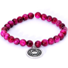 Load image into Gallery viewer, Handmade Lava Stone Fuschia Tigers Eye Cancer Zodiac Bracelet Set of 2
