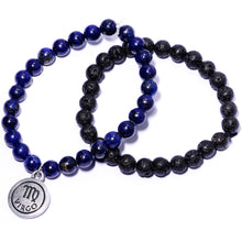 将图片加载到图库查看器，Handmade Lava Stone Lapis Lazuli Virgo Zodiac Bracelet Set of 2
