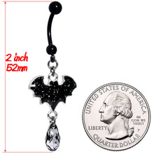 Load image into Gallery viewer, Handmade Black Bat Dangle Belly Ring Created with Crystals
