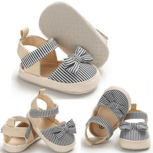Load image into Gallery viewer, Newborn Infant Baby Summer Shoes Soft Crib Shoes Infants Anti-slip  Striped Bowknot Pre Walker Sandals
