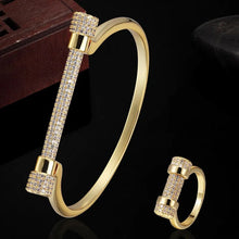 Load image into Gallery viewer, Luxury Brand Free bags Women's cubic zircon wedding Bangle with Ring Set gold color Love Bangle Sets women's bridal jewelry sets

