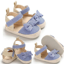 Load image into Gallery viewer, Newborn Baby Girl Striped Bow Sandals Soft Shoes Infants Anti-Slip Sneaker New Fashion Clogs 0-18M
