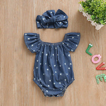 将图片加载到图库查看器，Modern Infant Baby Girls Bodysuits Headband 2PCS Hearts Love Short Sleeve Off Shoulder Jumpsuits Summer Causal Set WIth Big Bow
