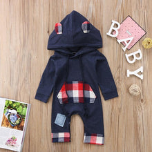 Load image into Gallery viewer, New Fashion Elegant Modern Autmn Romperfor For Newborn Infant Kids Baby Boys and Grid Romper Jumpsuit Hooded In Trendy Style
