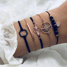 将图片加载到图库查看器，Bohemian Black Beads Chain Bracelets Bangles For Women Fashion Heart Compass Gold Color  Bracelets Sets Luxury Jewelry Gifts
