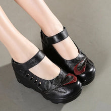 Load image into Gallery viewer, Handmade 2023 Spring Autumn Ethnic Comfortable Women Wedges Genuine Leather Women's Shoes round toe Platform high heels pumps
