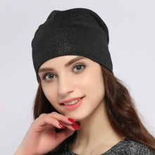 将图片加载到图库查看器，Geebro Spring Women's Bronzing Black Beanies Hat Casual Slouchy Beanie for Girls Metallic Color Skullies Cap Bonnet For Female
