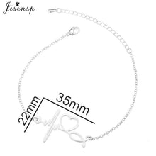 将图片加载到图库查看器，Jisensp Stainless Steel Heartbeat Cardiogram Bracelet Stethoscope Women Bracelets Bangles Special Gifts for Nurse Doctor Jewelry
