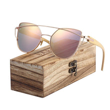 将图片加载到图库查看器，Modern Cat Eye Sunglasses for Women Polarized Sunglasses with metal frame and natural Bamboo wood frame Fashion Style
