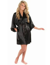 将图片加载到图库查看器，New Black Chinese Women's Faux Silk Robe Bath Gown Hot Sale Kimono Yukata Bathrobe Solid Color Sleepwear S M L XL XXL NB032
