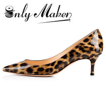 将图片加载到图库查看器，Onlymaker Women's Low Heels 2.6 Inches 6.5cm Thin Heel Leopard Pumps Shoes Sexy Pointed Toe Shoes for Wedding Party Plus Size 13

