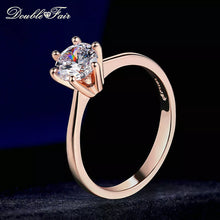 将图片加载到图库查看器，Double Fair 6 Claw 1 Carat Cubic Zirconia Wedding Engagement Rings for Women Solitaire Women's Marriage Ring Jewelry DFR014
