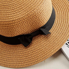 将图片加载到图库查看器，Classic Simple Female Hat For Summer Beach Hat Casual Lady Summer Solid Color Straw Hat Women Elegant Hat Traveling Hats UV Protection Sun Cap Women Flat Bowknot Design Cute Cap Girls Hat 56-58cm

