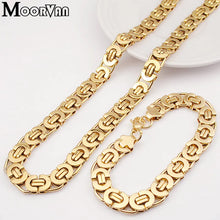 Load image into Gallery viewer, Moorvan Stainless Steel Men Jewelry Set Fashion Egypt Byzantine Bracelet Necklace Sets 11mm Width Jewellery for Women's Man's
