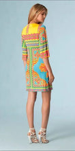 将图片加载到图库查看器，EFATZP Autumn Brand Jersey Silk Dress Women's 3/4 Sleeves Colorful Geometric Print Knee Length Dress
