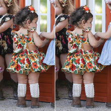 Load image into Gallery viewer, Newborn Baby Girls Outfits with Sunflower Top Dress Bottoms Bow Back Dress For Baby Girls
