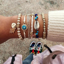 Load image into Gallery viewer, Ethnic Hand Heart Eye Adjustable Pendant Layered Bracelets Set for Women Beads String Bracelet Bangle Anklets Luxury Jewelry For Women
