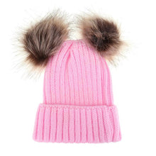将图片加载到图库查看器，Fashion Parent-child Caps Cute Infant Baby Pom Pom Cap Winter Double Fur Ball Hat Baby Mom Warm Knitted Hat
