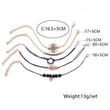 将图片加载到图库查看器，Bohemian Black Beads Chain Bracelets Bangles For Women Fashion Heart Compass Gold Color  Bracelets Sets Luxury Jewelry Gifts
