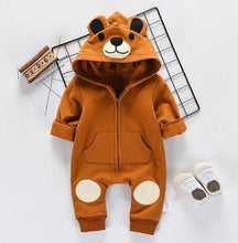 Load image into Gallery viewer, Cute Bear Newborn Infant Baby Boy Girl Kid Ear Hooded Romper Zipper Cartoon Patchwork Jumpsuit For Baby Girls and Boys
