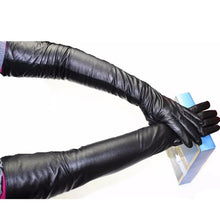 将图片加载到图库查看器，Long Sheepskin Gloves Women's Genuine Leather 58cm Length Sleeve Velvet Lining Keeps Warm in Autumn and Winter
