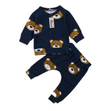 将图片加载到图库查看器，Baby Boy Clothes T shirt Hoodies and Long Pants Long Sleeve Outfits For Boys Pajamas With Bear Deisgn In Modern Style
