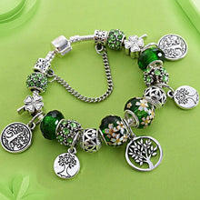 将图片加载到图库查看器，Elegant Modern Amazing Fashion New Luxury Silver Tree of Life Fashion Bracelet Green Leaf Crystal Charm Bracelet
