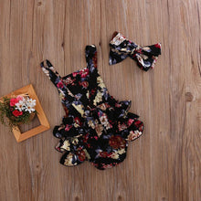 将图片加载到图库查看器，2PCS Newborn Toddler Baby Girls Clothes Flower Romper Sleeveless Jumpsuit Outfits Headband Clothes IWth Bow In Elegant Floral Design
