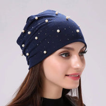 将图片加载到图库查看器，Geebro Brand Women's Beanie Hat Casual Polyester Shine Pearls&amp;Rhinestones Beanies For Women Skull Beanie Hats Bonnet For Female
