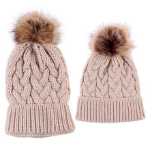 Load image into Gallery viewer, Luxury Modern Cute Kids Girls Hats Mother &amp; Daughter Warm Knitted Hat And Caps Winter Newborn Baby Cap
