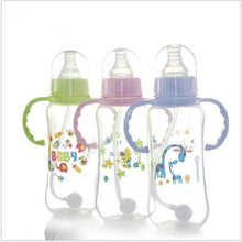 将图片加载到图库查看器，Unisex Baby 150/280ml Wide Mouth Soft Silicone Cover Straw Drinking Milk Bottle For Newborn Nursing Product With Handle

