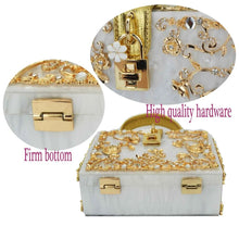 Load image into Gallery viewer, Box Designer evening bag diamond flower Clutch Bag hollow relief Acrylic luxury handbag banquet party purse women's Shoulder bag

