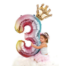Load image into Gallery viewer, Luxury Gradient Modern 32inch Rainbow number Foil Balloons For Birthday party Decorations Kids Rose Ballons With Crown From 0-9 Numbers

