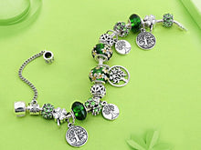 将图片加载到图库查看器，Elegant Modern Amazing Fashion New Luxury Silver Tree of Life Fashion Bracelet Green Leaf Crystal Charm Bracelet
