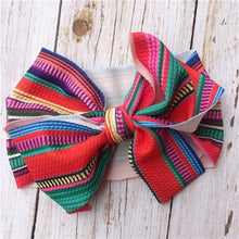 Load image into Gallery viewer, Modern Luxury Newborn Large Bow Cotton Rainbow Print Headwrap Baby Girl Fabric Messy Bow Turban Headband
