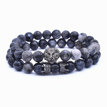 将图片加载到图库查看器，Classic Vintage Elegant Lion Head and Luxury Crown Charm Bracelet Natural Lava Stone Beads Amazing Bracelet Great For Men Fashion Jewelry
