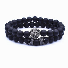 将图片加载到图库查看器，Classic Vintage Elegant Lion Head and Luxury Crown Charm Bracelet Natural Lava Stone Beads Amazing Bracelet Great For Men Fashion Jewelry
